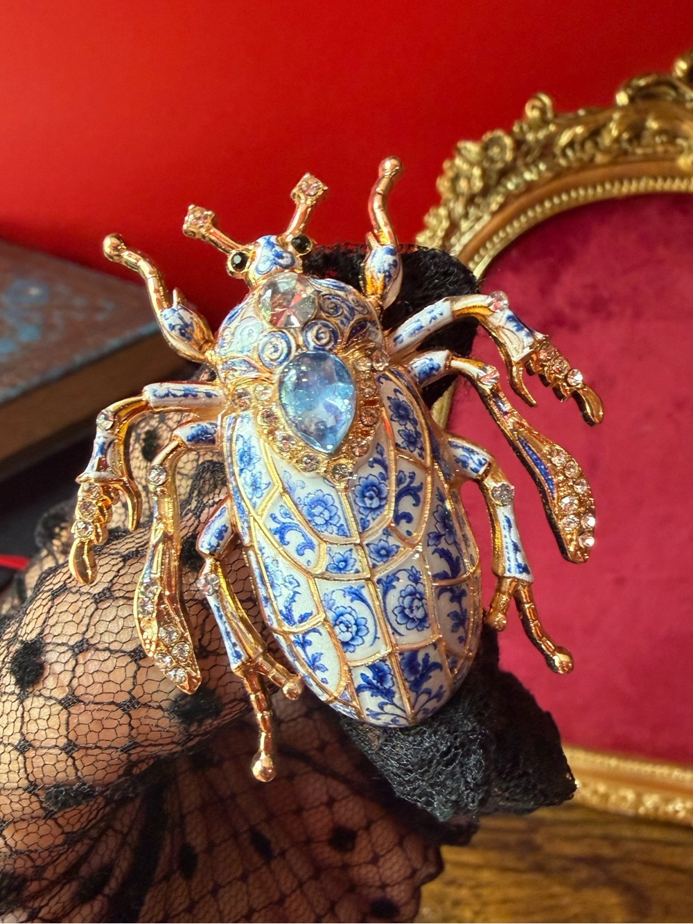 Royal Blue Beetle Gold Brooch